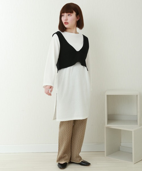 libelle more(リベル モア)の「2wayリブベスト+天竺ロンT セット(Tシャツ/カットソー・レディース・グレイッシュベージュ/ブラック/モカ/ラベンダー・M)」の12枚目の写真