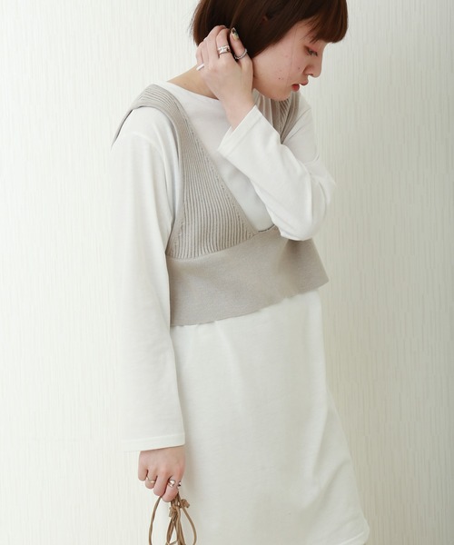 libelle more(リベル モア)の「2wayリブベスト+天竺ロンT セット(Tシャツ/カットソー・レディース・グレイッシュベージュ/ブラック/モカ/ラベンダー・M)」の21枚目の写真