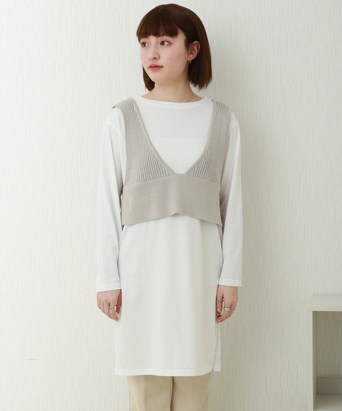 libelle more(リベル モア)の「2wayリブベスト+天竺ロンT セット(Tシャツ/カットソー・レディース・グレイッシュベージュ/ブラック/モカ/ラベンダー・M)」の8枚目の写真