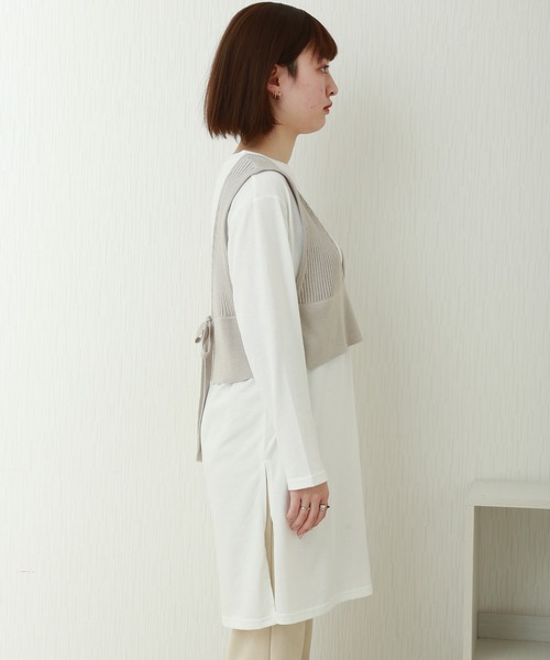 libelle more(リベル モア)の「2wayリブベスト+天竺ロンT セット(Tシャツ/カットソー・レディース・グレイッシュベージュ/ブラック/モカ/ラベンダー・M)」の6枚目の写真