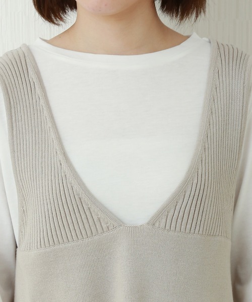 libelle more(リベル モア)の「2wayリブベスト+天竺ロンT セット(Tシャツ/カットソー・レディース・グレイッシュベージュ/ブラック/モカ/ラベンダー・M)」の16枚目の写真