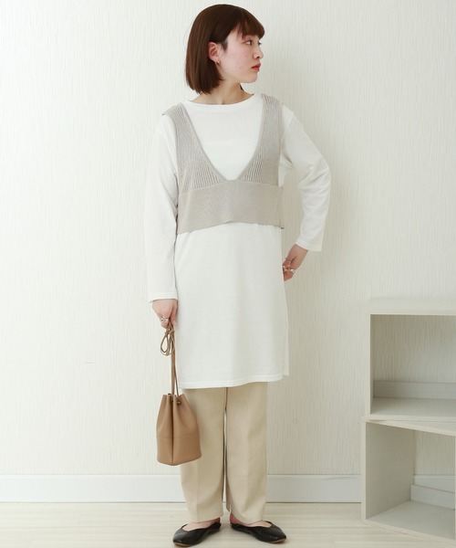libelle more(リベル モア)の「2wayリブベスト+天竺ロンT セット(Tシャツ/カットソー・レディース・グレイッシュベージュ/ブラック/モカ/ラベンダー・M)」の18枚目の写真