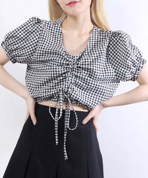 WC（ダブル シー）の「ギンガムドロストショートトップス（シャツ/ブラウス・レディース・その他1/サックスブルー/ホワイト/レッド/ブラック・FREE）」の5枚目の写真