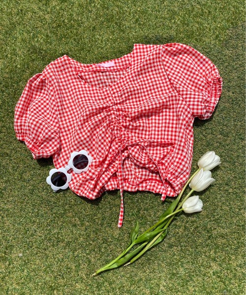WC（ダブル シー）の「ギンガムドロストショートトップス（シャツ/ブラウス・レディース・その他1/サックスブルー/ホワイト/レッド/ブラック・FREE）」の4枚目の写真