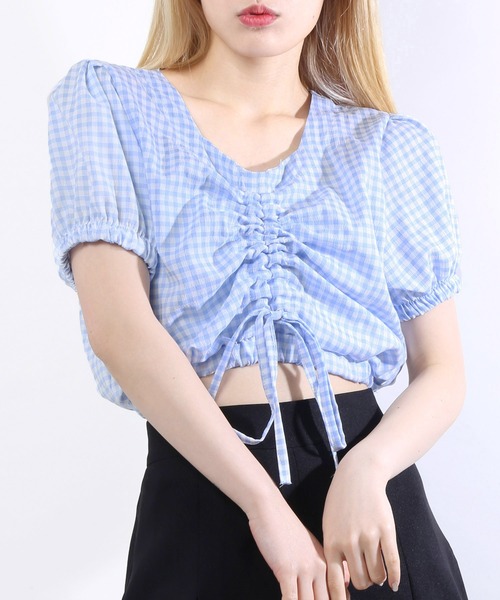 WC（ダブル シー）の「ギンガムドロストショートトップス（シャツ/ブラウス・レディース・その他1/サックスブルー/ホワイト/レッド/ブラック・FREE）」の3枚目の写真