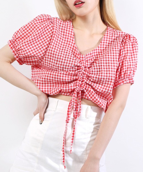 WC（ダブル シー）の「ギンガムドロストショートトップス（シャツ/ブラウス・レディース・その他1/サックスブルー/ホワイト/レッド/ブラック・FREE）」の14枚目の写真