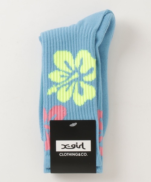X-girl（エックスガール）の「HIBISCUS RIB SOCKS（ソックス/靴下・レディース・ホワイト/ブラック/ベージュ/ブルー・ONE SIZE）」の17枚目の写真