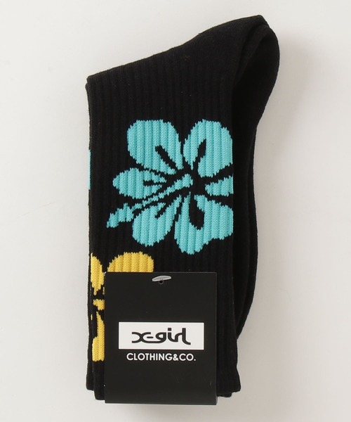 X-girl（エックスガール）の「HIBISCUS RIB SOCKS（ソックス/靴下・レディース・ホワイト/ブラック/ベージュ/ブルー・ONE SIZE）」の15枚目の写真