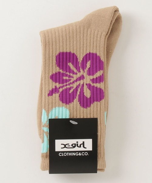 X-girl（エックスガール）の「HIBISCUS RIB SOCKS（ソックス/靴下・レディース・ホワイト/ブラック/ベージュ/ブルー・ONE SIZE）」の16枚目の写真