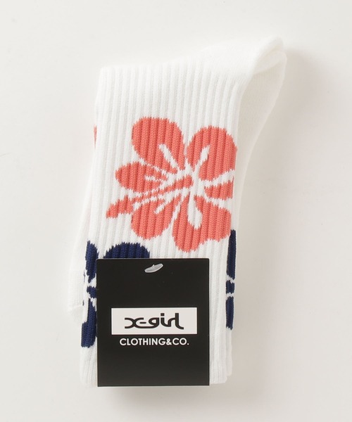X-girl（エックスガール）の「HIBISCUS RIB SOCKS（ソックス/靴下・レディース・ホワイト/ブラック/ベージュ/ブルー・ONE SIZE）」の14枚目の写真