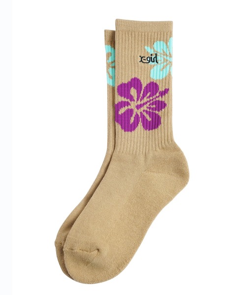 X-girl（エックスガール）の「HIBISCUS RIB SOCKS（ソックス/靴下・レディース・ホワイト/ブラック/ベージュ/ブルー・ONE SIZE）」の18枚目の写真