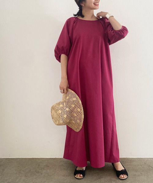 MADEMOISELLE ROPE'（マドモアゼル ロペ）の「【2WAY】ボリュームスリーブロングワンピース（ワンピース・レディース・ワイン/グリーン系その他/ブラック・38）」の9枚目の写真