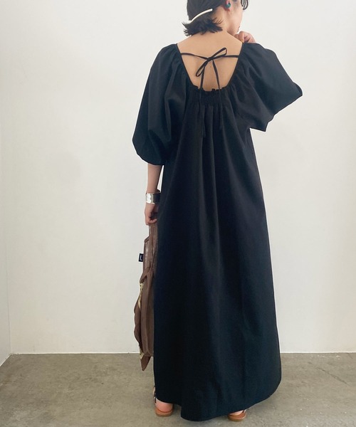 MADEMOISELLE ROPE'（マドモアゼル ロペ）の「【2WAY】ボリュームスリーブロングワンピース（ワンピース・レディース・ワイン/グリーン系その他/ブラック・38）」の16枚目の写真