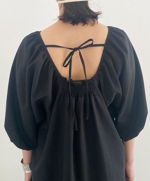 MADEMOISELLE ROPE'（マドモアゼル ロペ）の「【2WAY】ボリュームスリーブロングワンピース（ワンピース・レディース・ワイン/グリーン系その他/ブラック・38）」の4枚目の写真