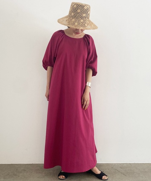 MADEMOISELLE ROPE'（マドモアゼル ロペ）の「【2WAY】ボリュームスリーブロングワンピース（ワンピース・レディース・ワイン/グリーン系その他/ブラック・38）」の7枚目の写真