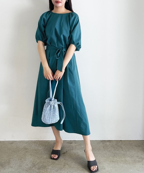 MADEMOISELLE ROPE'（マドモアゼル ロペ）の「【2WAY】ボリュームスリーブロングワンピース（ワンピース・レディース・ワイン/グリーン系その他/ブラック・38）」の19枚目の写真