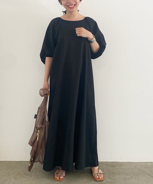 MADEMOISELLE ROPE'（マドモアゼル ロペ）の「【2WAY】ボリュームスリーブロングワンピース（ワンピース・レディース・ワイン/グリーン系その他/ブラック・38）」の20枚目の写真