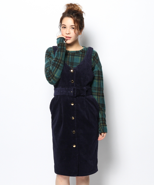 KIKKA THE DIARY OF（キッカ　ザ　ダイアリー　オブ）の「ソフトコーデュロイワンピース（ワンピース・レディース・アイボリー/ネイビー・38/36）」の2枚目の写真