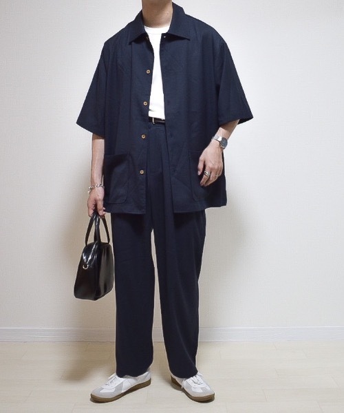 INTER FACTORY（インターファクトリー）の「ファッションインフルエンサー たいが - リネンタッチタックイージーパンツ　made in INTER FACTORY（その他パンツ・メンズ・チャコールグレー/ベージュ・MEDIUM/LARGE）」の4枚目の写真