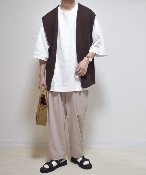 INTER FACTORY（インターファクトリー）の「ファッションインフルエンサー たいが - リネンタッチタックイージーパンツ　made in INTER FACTORY（その他パンツ・メンズ・チャコールグレー/ベージュ・MEDIUM/LARGE）」の15枚目の写真