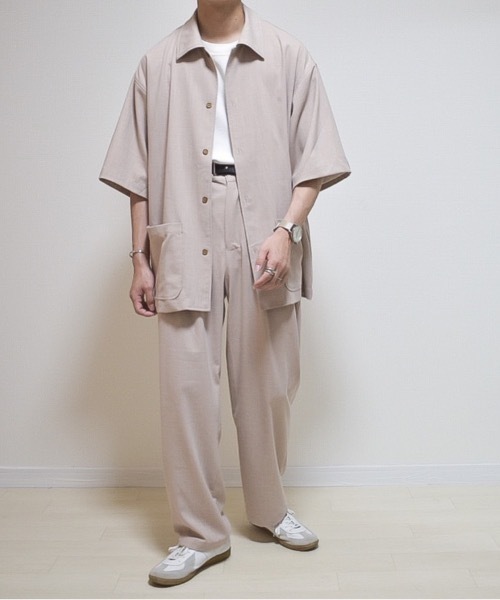 INTER FACTORY（インターファクトリー）の「ファッションインフルエンサー たいが - リネンタッチタックイージーパンツ　made in INTER FACTORY（その他パンツ・メンズ・チャコールグレー/ベージュ・MEDIUM/LARGE）」の14枚目の写真