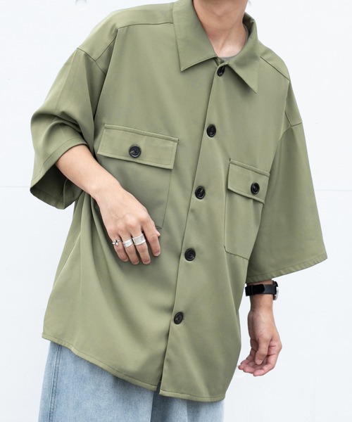 PairPair（ペアペア）の「ダブルポケットルーズシャツ（ユニセックス）（シャツ/ブラウス・メンズ・カーキ/アイボリー/グレイッシュブルー・MEDIUM/LARGE）」の3枚目の写真