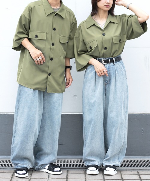 PairPair（ペアペア）の「ダブルポケットルーズシャツ（ユニセックス）（シャツ/ブラウス・メンズ・カーキ/アイボリー/グレイッシュブルー・MEDIUM/LARGE）」の5枚目の写真