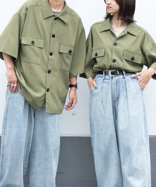PairPair（ペアペア）の「ダブルポケットルーズシャツ（ユニセックス）（シャツ/ブラウス・メンズ・カーキ/アイボリー/グレイッシュブルー・MEDIUM/LARGE）」の6枚目の写真
