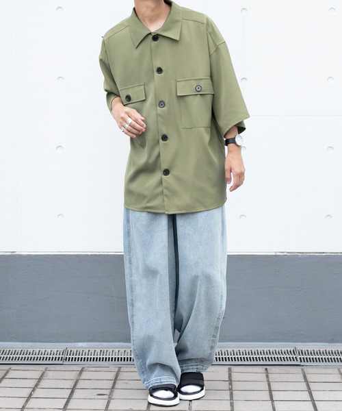 PairPair（ペアペア）の「ダブルポケットルーズシャツ（ユニセックス）（シャツ/ブラウス・メンズ・カーキ/アイボリー/グレイッシュブルー・MEDIUM/LARGE）」の11枚目の写真