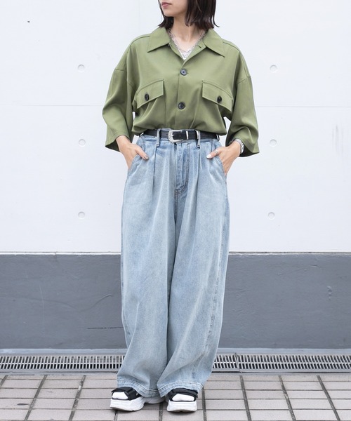 PairPair（ペアペア）の「ダブルポケットルーズシャツ（ユニセックス）（シャツ/ブラウス・メンズ・カーキ/アイボリー/グレイッシュブルー・MEDIUM/LARGE）」の7枚目の写真