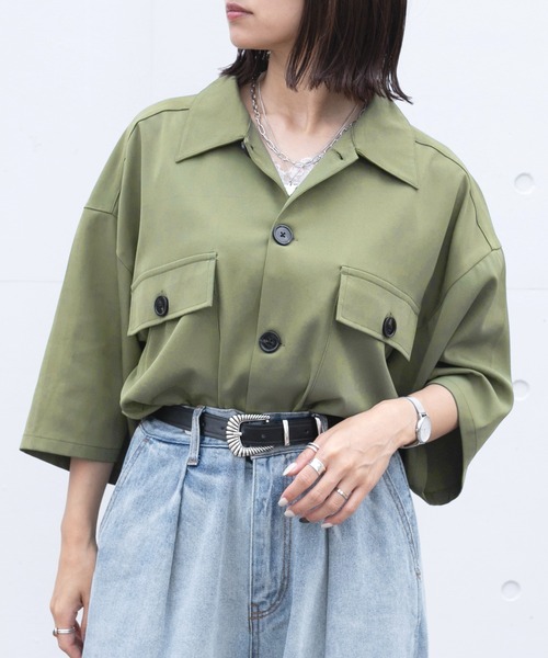 PairPair（ペアペア）の「ダブルポケットルーズシャツ（ユニセックス）（シャツ/ブラウス・メンズ・カーキ/アイボリー/グレイッシュブルー・MEDIUM/LARGE）」の8枚目の写真