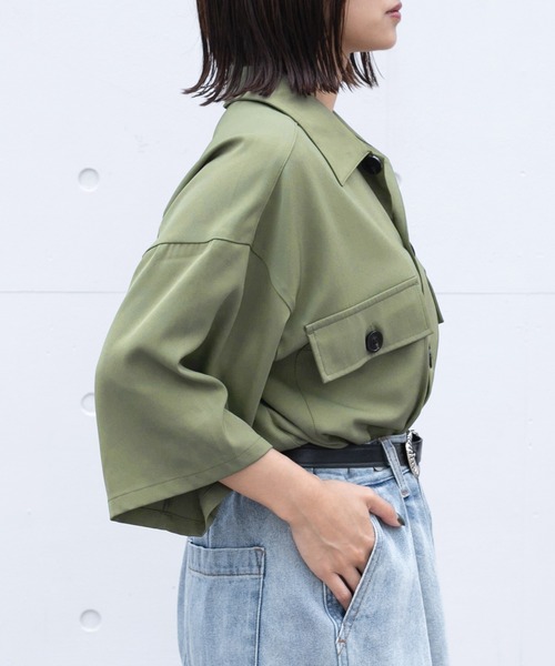 PairPair（ペアペア）の「ダブルポケットルーズシャツ（ユニセックス）（シャツ/ブラウス・メンズ・カーキ/アイボリー/グレイッシュブルー・MEDIUM/LARGE）」の9枚目の写真