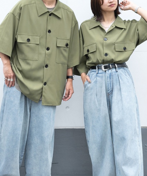 PairPair（ペアペア）の「ダブルポケットルーズシャツ（ユニセックス）（シャツ/ブラウス・メンズ・カーキ/アイボリー/グレイッシュブルー・MEDIUM/LARGE）」の4枚目の写真