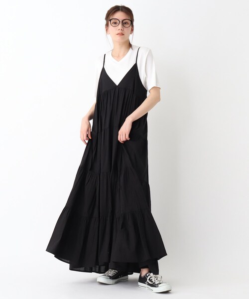 BASECONTROL(ベースコントロール)の「◆【WEB限定】ティアード マキシ丈 キャミワンピース(ワンピース・レディース・ブラック/ダークブラウン/ダークオレンジ・99)」の2枚目の写真