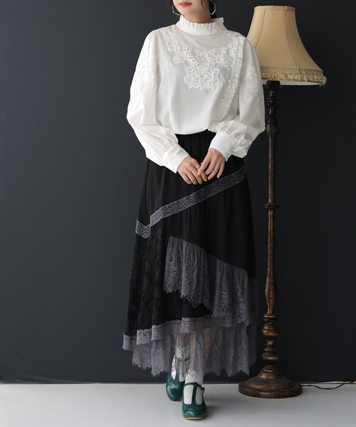 osharewalker（オシャレウォーカー）の「【廃盤】『モチーフレーススタンドカラーブラウス』（シャツ/ブラウス・レディース・オフホワイト/ブラック・1/2）」の10枚目の写真