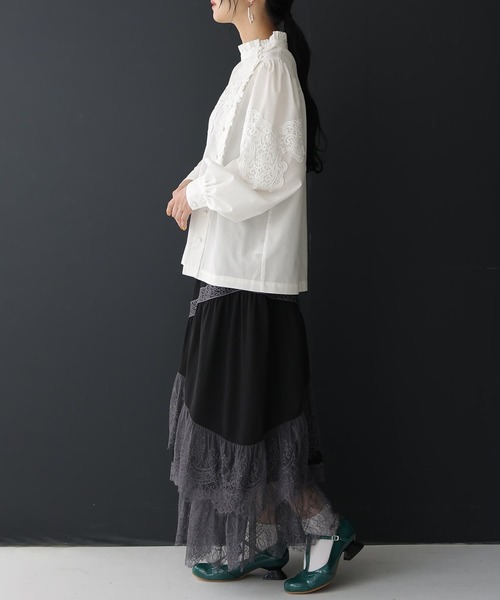 osharewalker（オシャレウォーカー）の「【廃盤】『モチーフレーススタンドカラーブラウス』（シャツ/ブラウス・レディース・オフホワイト/ブラック・1/2）」の8枚目の写真