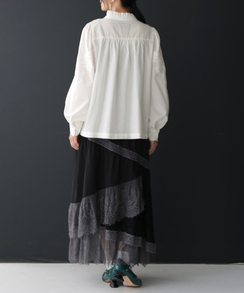 osharewalker（オシャレウォーカー）の「【廃盤】『モチーフレーススタンドカラーブラウス』（シャツ/ブラウス・レディース・オフホワイト/ブラック・1/2）」の9枚目の写真