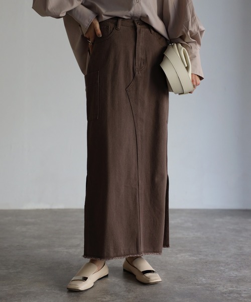 Bonjour Sagan（ボンジュールサガン）の「カーゴタイトロングスカート（スカート・レディース・ブラック/ブラウン/カーキ/キナリ/ベージュ・FREE）」の4枚目の写真