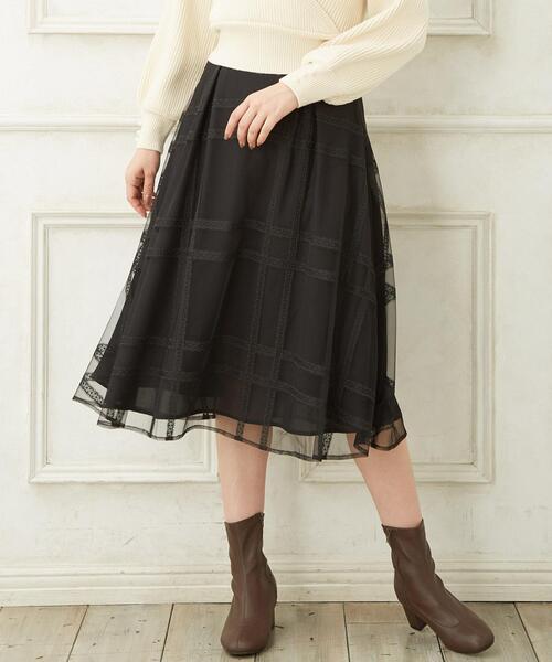 Allamanda(アラマンダ)の「シアーフロッキーミディスカート(スカート・レディース・ブラック/オフホワイト/ブラック系5・M)」の3枚目の写真