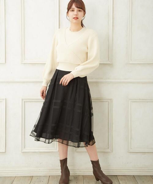 Allamanda(アラマンダ)の「シアーフロッキーミディスカート(スカート・レディース・ブラック/オフホワイト/ブラック系5・M)」の12枚目の写真