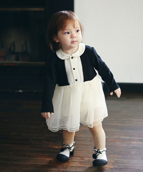 D.fesense(ディーフェセンス)の「カーデ重ね着風ロンパース(ロンパース・キッズ・ブラック/ピンク・80cm/70cm)」の6枚目の写真