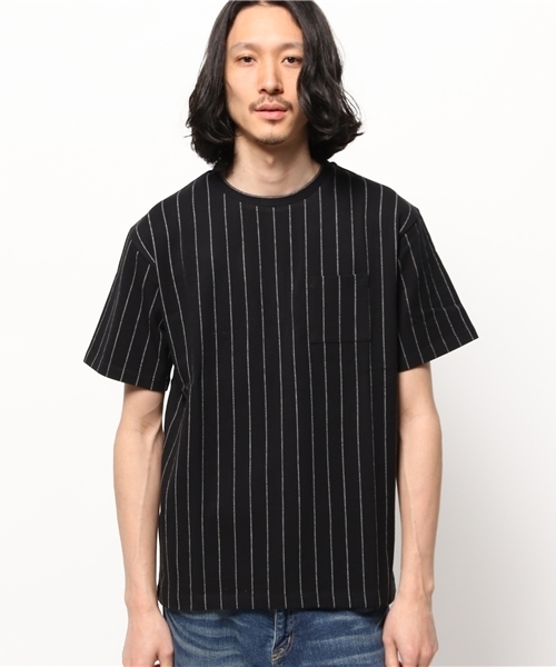 WEGO（ウィゴー）の「WEGO/鹿の子ストライプポケTシャツ（Tシャツ/カットソー・メンズ・ホワイト/ブラック・LARGE/MEDIUM）」の3枚目の写真