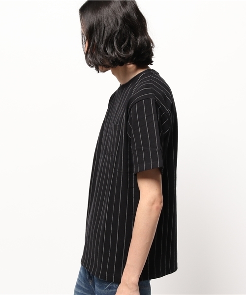 WEGO（ウィゴー）の「WEGO/鹿の子ストライプポケTシャツ（Tシャツ/カットソー・メンズ・ホワイト/ブラック・LARGE/MEDIUM）」の4枚目の写真