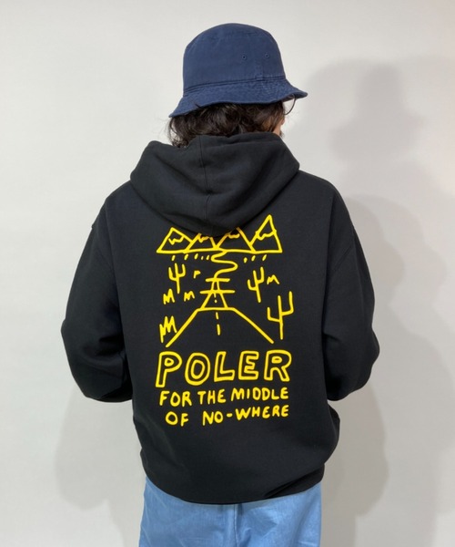 POLeR（ポーラー）の「POLER/ポーラー バックプリント パーカー 213APM2603（パーカー・メンズ・ブラック/イエロー・M/L）」の2枚目の写真