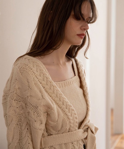 ニット セーター Knit ensemble　　ニットアンサンブル レディース loin nuit アンサンブル cable knit ensemble / ケーブルニット