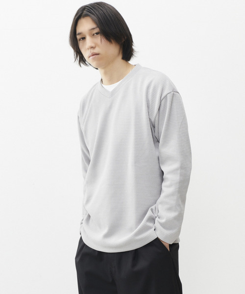 MASTER FRAME(マスターフレーム )の「MASTER FRAME フェイクレイヤードベロアワッフルロンT(Tシャツ/カットソー・メンズ・チャコールグレー/ブラウン/ホワイト/ブルー/グリーン/ライトグレー・3/4)」の3枚目の写真
