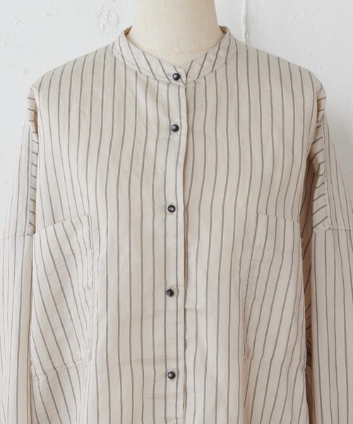 BEARDSLEY（ビアズリー）の「トルコのインポート素材を使ったストライプポケットシャツ（シャツ/ブラウス・レディース・ベージュ/グリーン・FREE）」の14枚目の写真