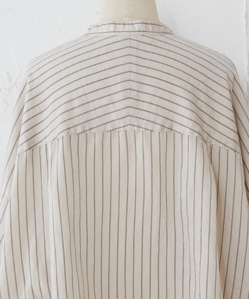 BEARDSLEY（ビアズリー）の「トルコのインポート素材を使ったストライプポケットシャツ（シャツ/ブラウス・レディース・ベージュ/グリーン・FREE）」の7枚目の写真