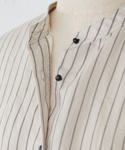 BEARDSLEY（ビアズリー）の「トルコのインポート素材を使ったストライプポケットシャツ（シャツ/ブラウス・レディース・ベージュ/グリーン・FREE）」の8枚目の写真