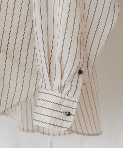 BEARDSLEY（ビアズリー）の「トルコのインポート素材を使ったストライプポケットシャツ（シャツ/ブラウス・レディース・ベージュ/グリーン・FREE）」の13枚目の写真